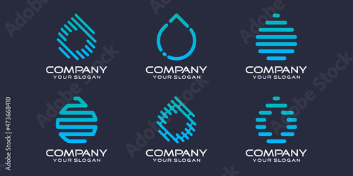 set of symbols drop tech, droplet combined element digital technology. logo design template