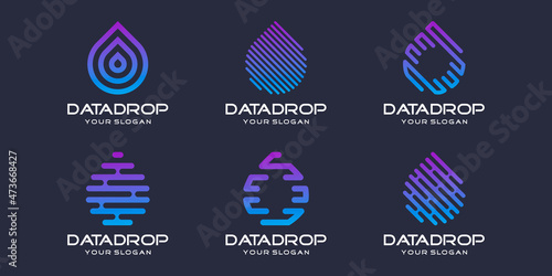 set of symbols drop tech, droplet combined element digital technology. logo design template