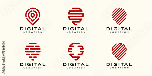 simple pin location icon set, pin combined element digital or data. logo design template