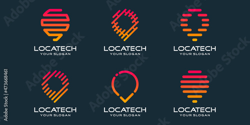 simple pin location icon set, pin combined element digital or data. logo design template