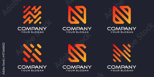 simple logotype icon set, letter N combined element digital or data. logo design template