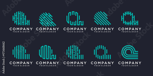 simple logotype icon set, letter Q combined element digital or data. logo design template