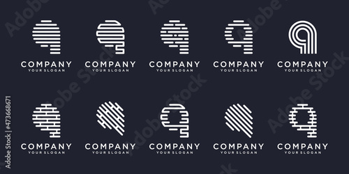 simple logotype icon set, letter q combined element digital or data. logo design template
