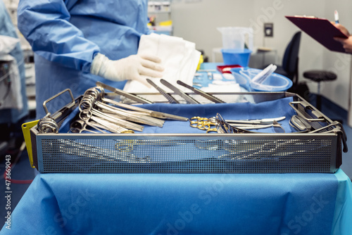 Surgical instruments set up for an operation photo
