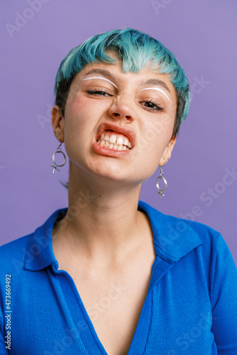 Young female model showing teeth