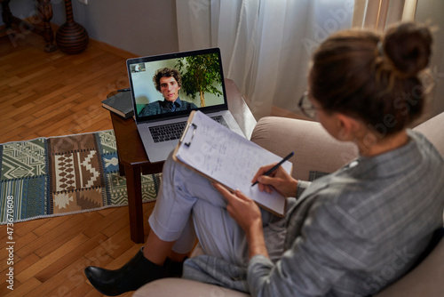 An online psychotherapy done via video call photo