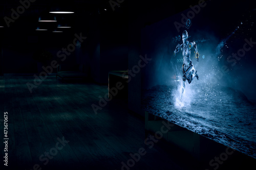 Cyborg running in darkness . Mixed media © Sergey Nivens