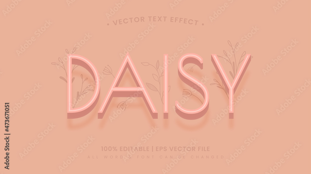 Daisy flower 3d text style effect. Editable illustrator text style.