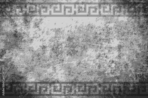 Vector background in grunge style, black scratches and stains on gray. Ancient ethnic pattern.