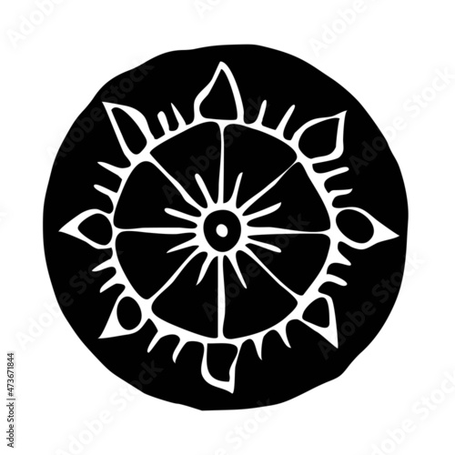 Round sketch, sun symbols in ethnic style, vector illustration