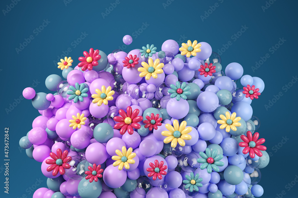 Cluster of spheres and flowers Cluster of spheres and flowers