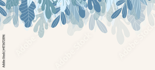 Floral web banner with drawn color exotic leaves. Nature concept design. Modern floral compositions with summer branches. Vector illustration on the theme of ecology, natura, environment