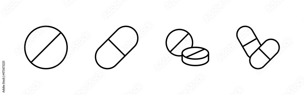 Pills icons set. capsule icon. Drug sign and symbol