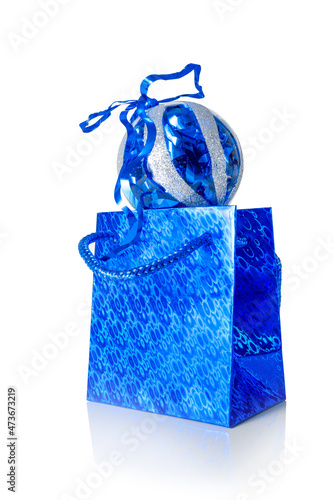 Blue glass Christmas ball on the package