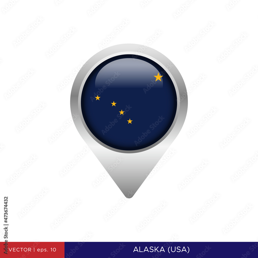Alaska flag with map pin vector stock illustration design template. Vector eps 10. Alaska flag with map pin vector stock illustration design template. Vector eps 10.
