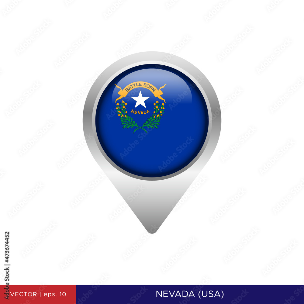 Nevada flag with map pin vector stock illustration design template. Vector eps 10. Nevada flag with map pin vector stock illustration design template. Vector eps 10.