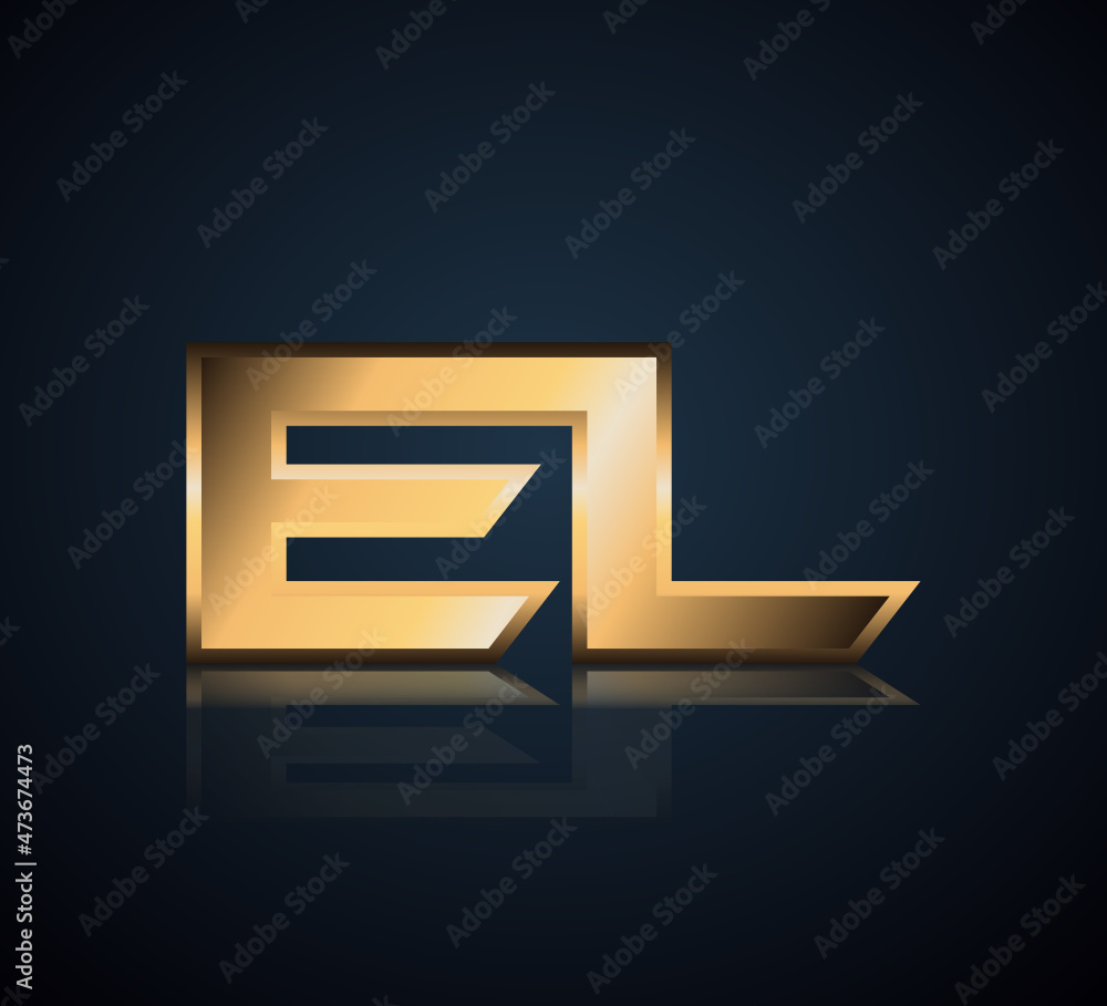 Modern Initial logo 2 letters Gold simple in Dark Background with Shadow Reflection EL Modern Initial logo 2 letters Gold simple in Dark Background with Shadow Reflection EL