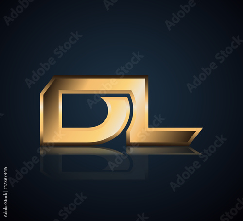 Modern Initial logo 2 letters Gold simple in Dark Background with Shadow Reflection DL