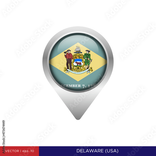 Free Download Delaware flag with map pin vector stock illustration design template. Vector eps 10. - GFXLoad