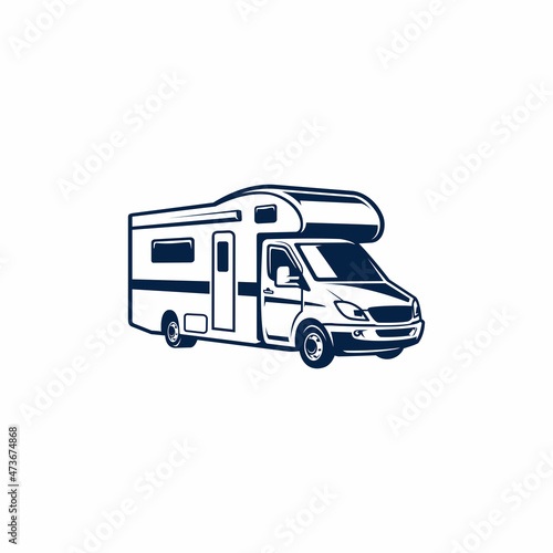 Photographie Classic Camper Van with High Roof monochrome  illustration logo vector