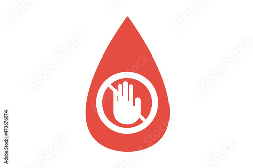 Blood drop with a hand in a not allowed signal on white background for website, application, printing, document, poster design, etc. vector EPS10