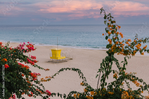 Baywatch cabin on sandy beach near sea