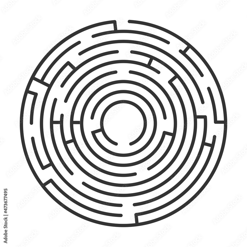 Round empty labyrinth. Puzzle in black and white. Round empty labyrinth. Puzzle in black and white.