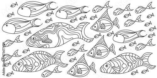 Sea fish Coloring page anti stress . Monochrome Vector illustration