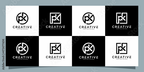 Set of initials letter PK abstract logo vector design template