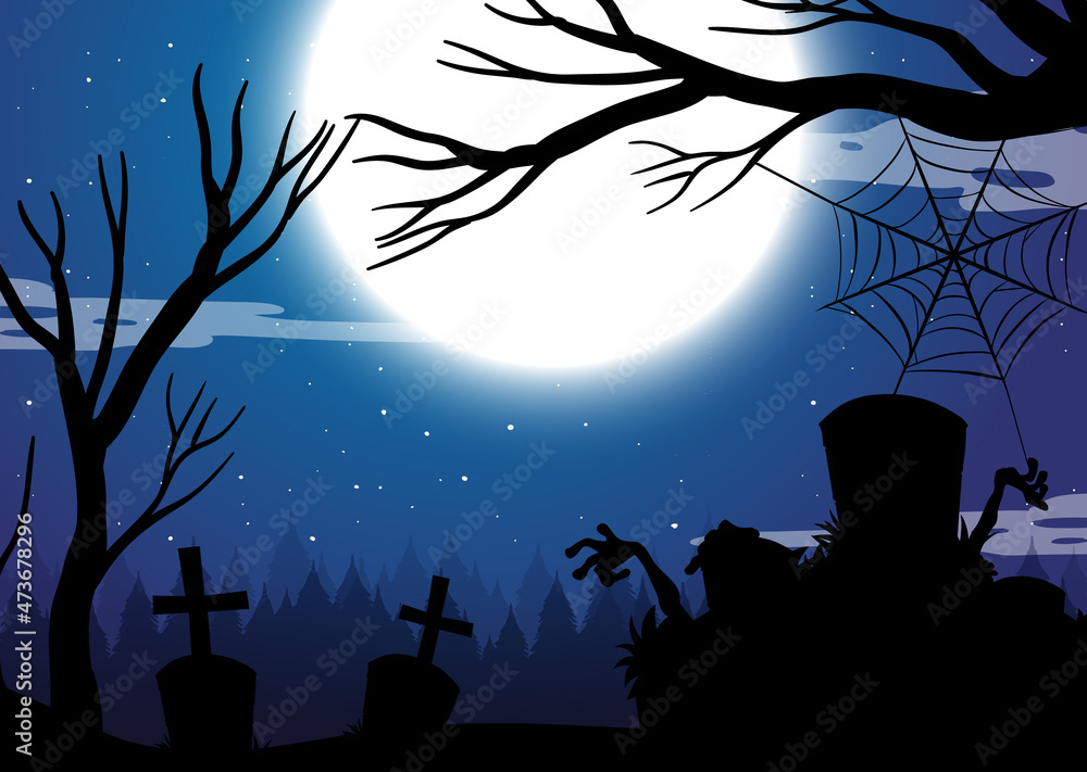 Spooky forest background with full moon