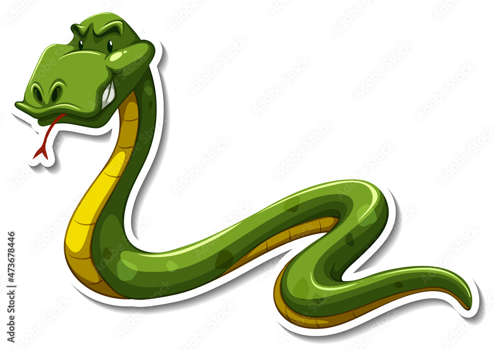 Fototapeta premium Snake cartoon character on white background