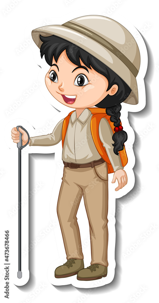 Girl in safari outfit cartoon character sticker Girl in safari outfit cartoon character sticker