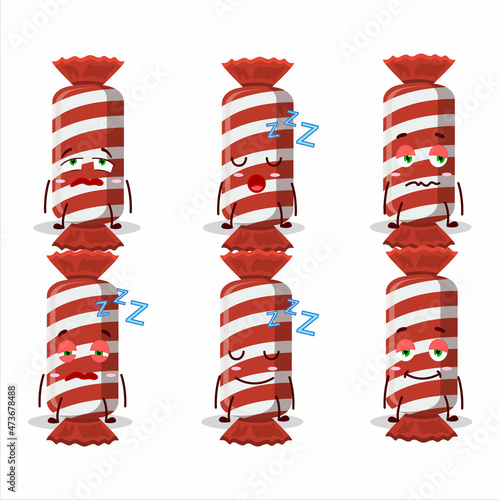 Cartoon character of red long candy package with sleepy expression