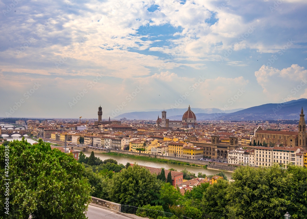 A view from Piazzale de Michelangelo on Florence city on a cloudy day