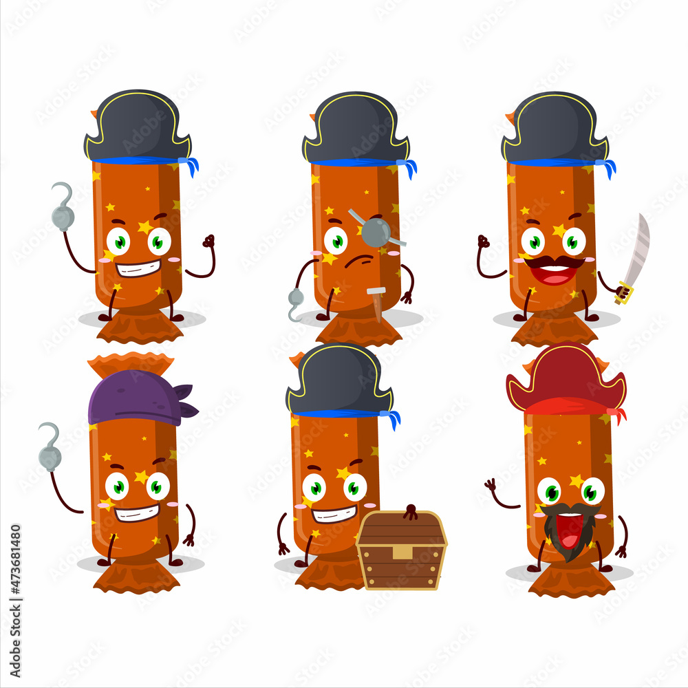 Cartoon character of orange long candy package with various pirates emoticons Cartoon character of orange long candy package with various pirates emoticons