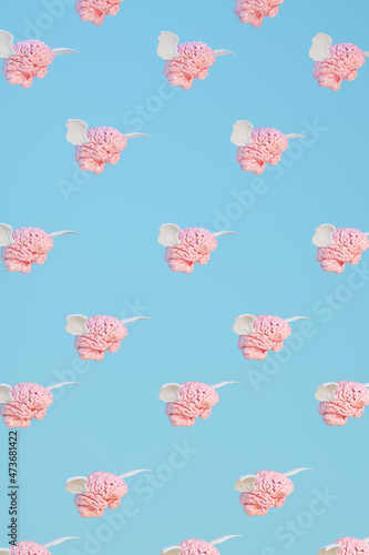 Flying brains conceptual 3D pattern