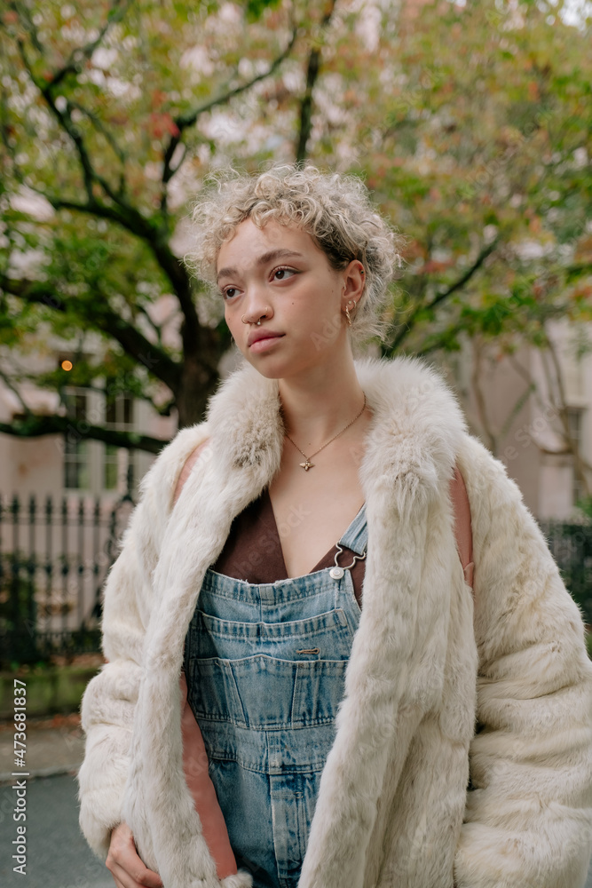 Stylish woman in neighborhood. Stylish woman in neighborhood.