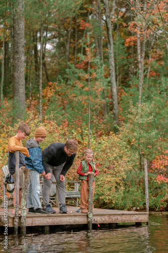 family fishing off dock photo