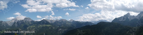 Austrian mountain landscape and summer sun, panorama viewpoint.