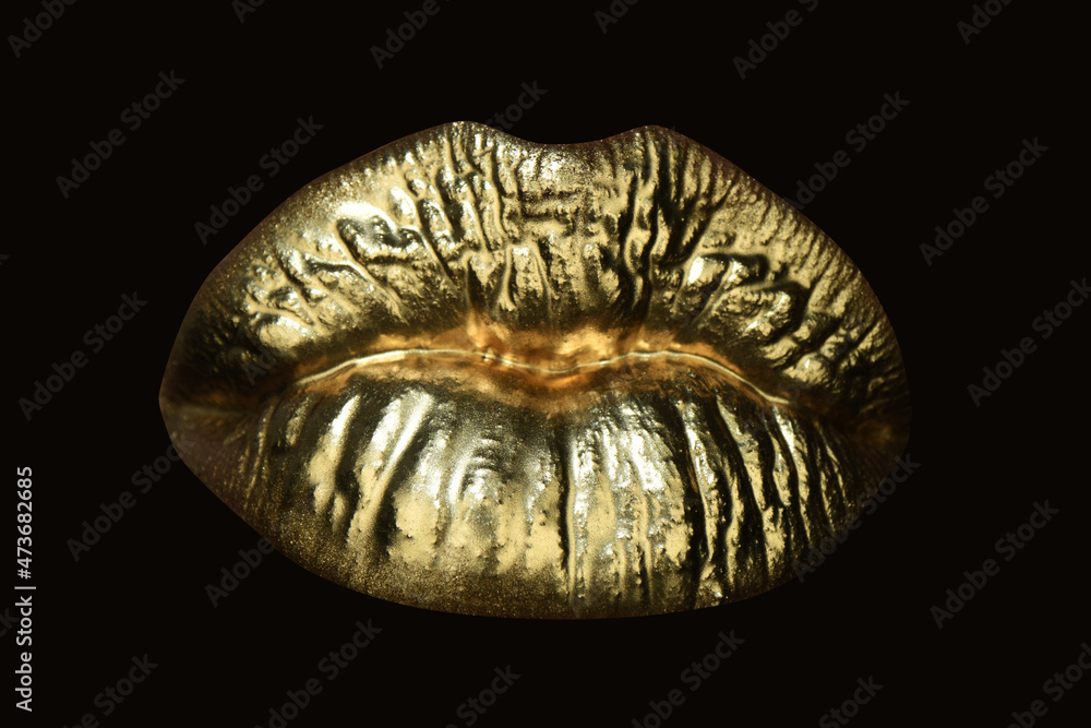 Cosmetics and make-up. Gold lips lipstick and gloss. Sexy and sensual lips. Cosmetics and make-up. Gold lips lipstick and gloss. Sexy and sensual lips.
