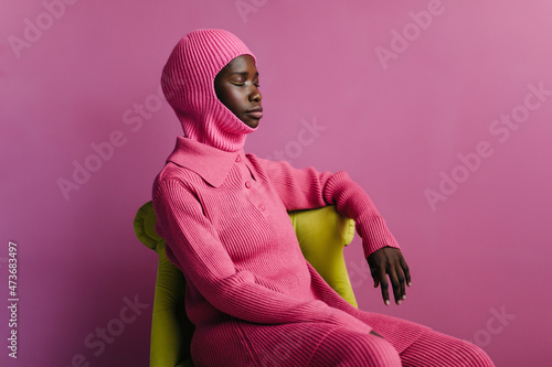 Studio fashion portrait african woman - Winter clothes photo