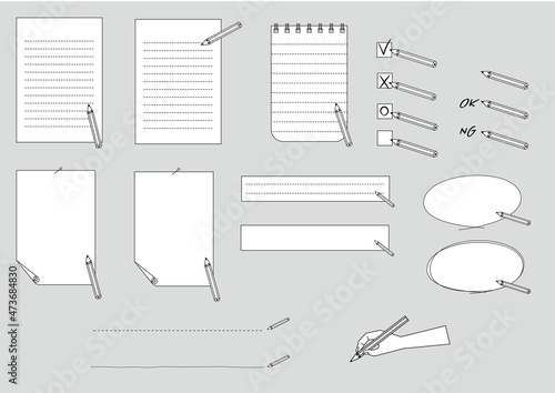 いろんな用紙と鉛筆のセット　白塗り線画