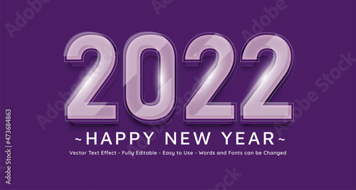 Editable 2022 happy new year in glossy design