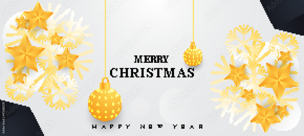 Happy New Year, Merry Christmas, New Year, and Christmas Background Banner  Design Template, Social Media Post and Poster Design, Festival, Winter and  Seasonal Banner, Digital Web Banner, Stars, Balls. Stock Vector |