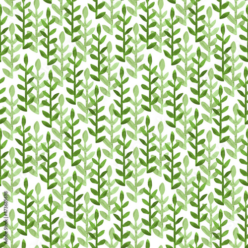 Fototapeta Naklejka Na Ścianę i Meble -  Seamless watercolor pattern of green twigs and leaves.