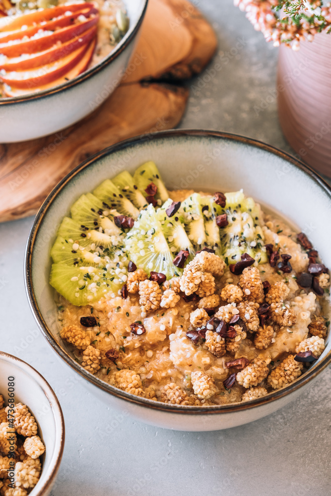 Porridge topped with fresh fruit Porridge topped with fresh fruit