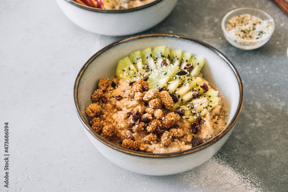 Porridge topped with fresh fruit Porridge topped with fresh fruit