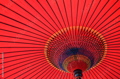 赤い和傘の綺麗な内側