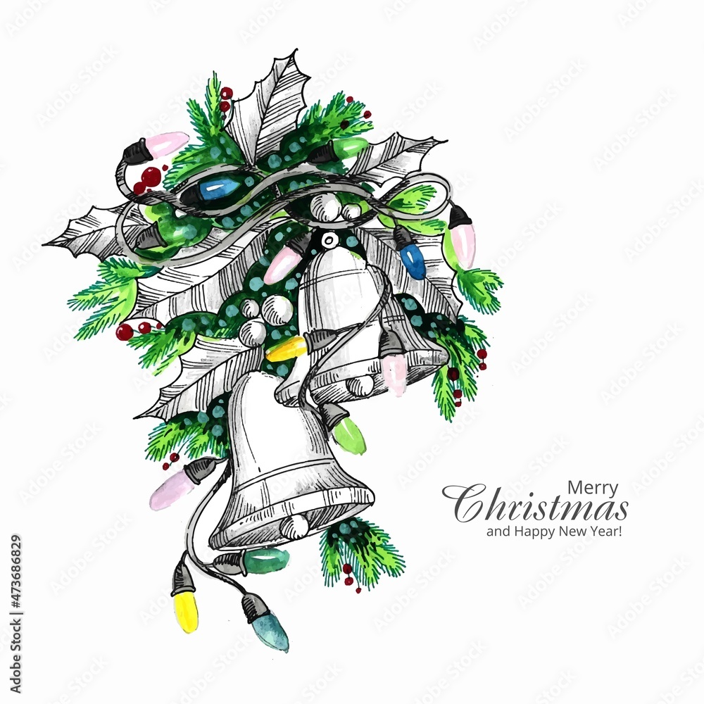 Hand draw artistic christmas decorative bells card design Hand draw artistic christmas decorative bells card design
