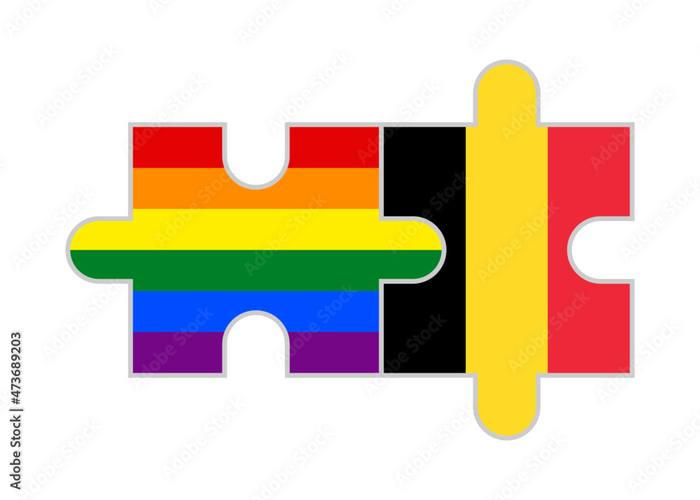puzzle pieces of rainbow and belgium flags. vector illustration isolated on white background puzzle pieces of rainbow and belgium flags. vector illustration isolated on white background